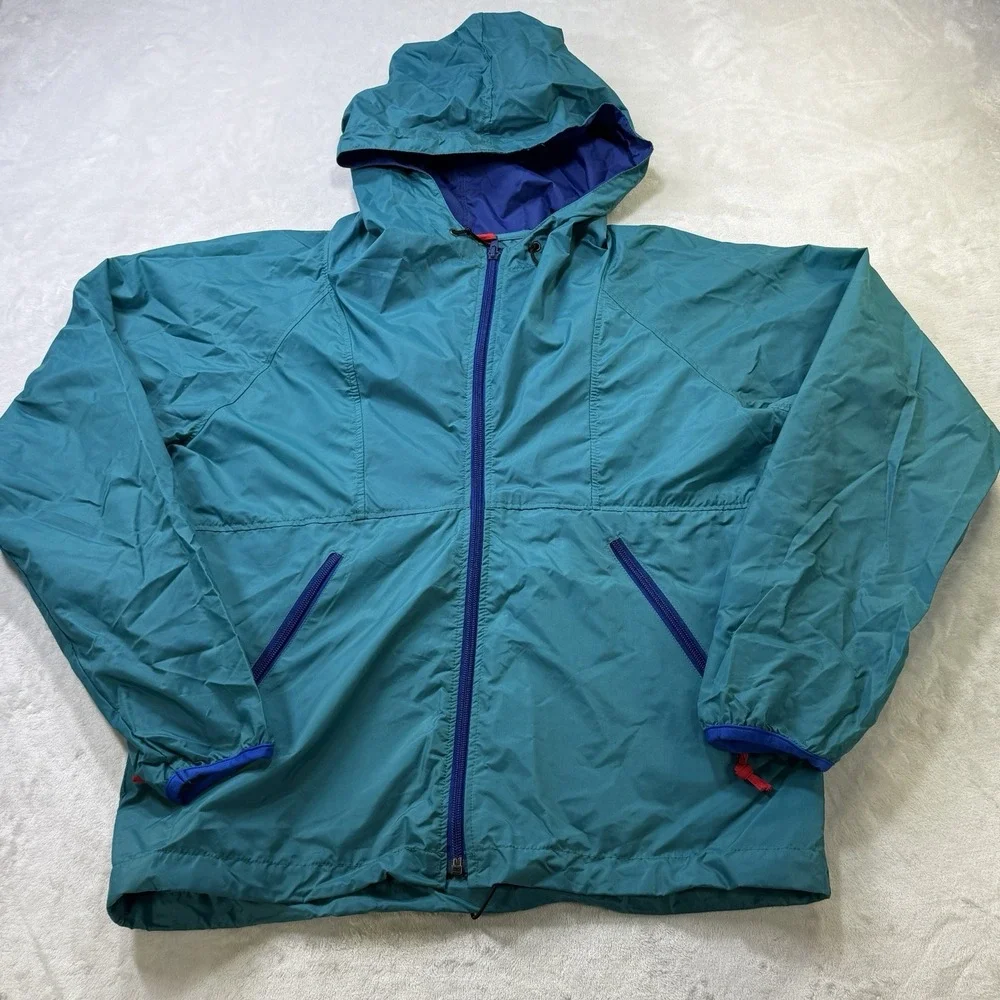 Vintage Sierra Designs Rain Jacket Small Teal Blue Nylon Packable Hooded 90s